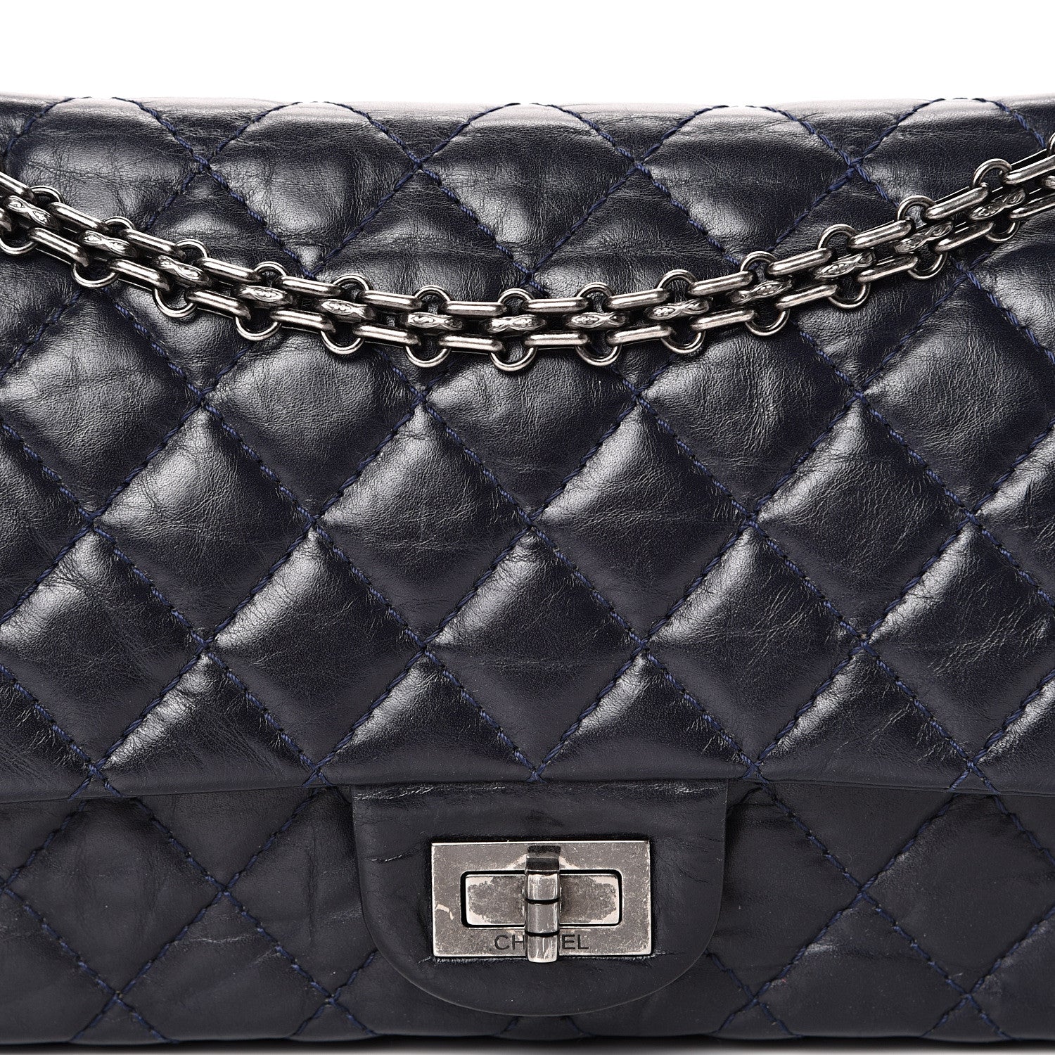 Chanel Aged Calfskin Quilted 2.55 Reissue 225 Flap Navy Blue 7 of 13