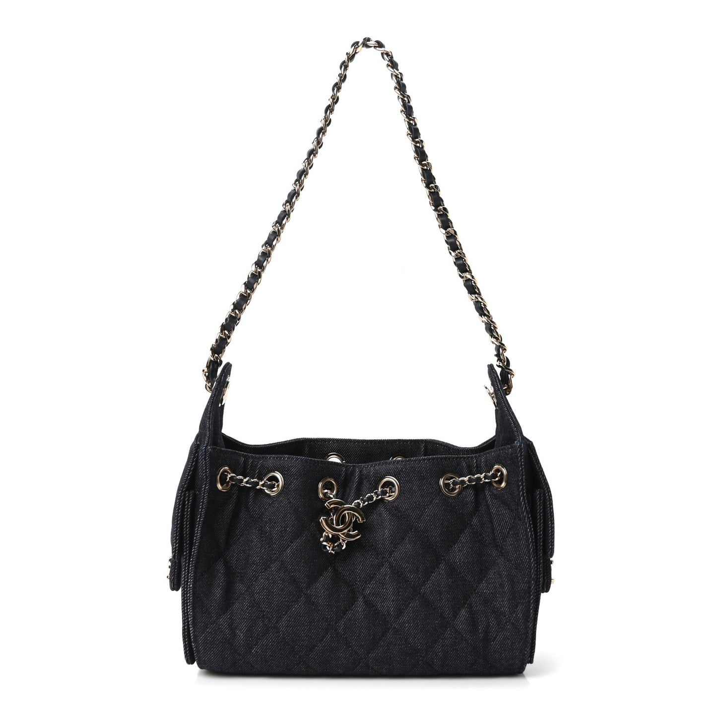 Denim Quilted Mini Chanel 25 Handbag Dark Blue