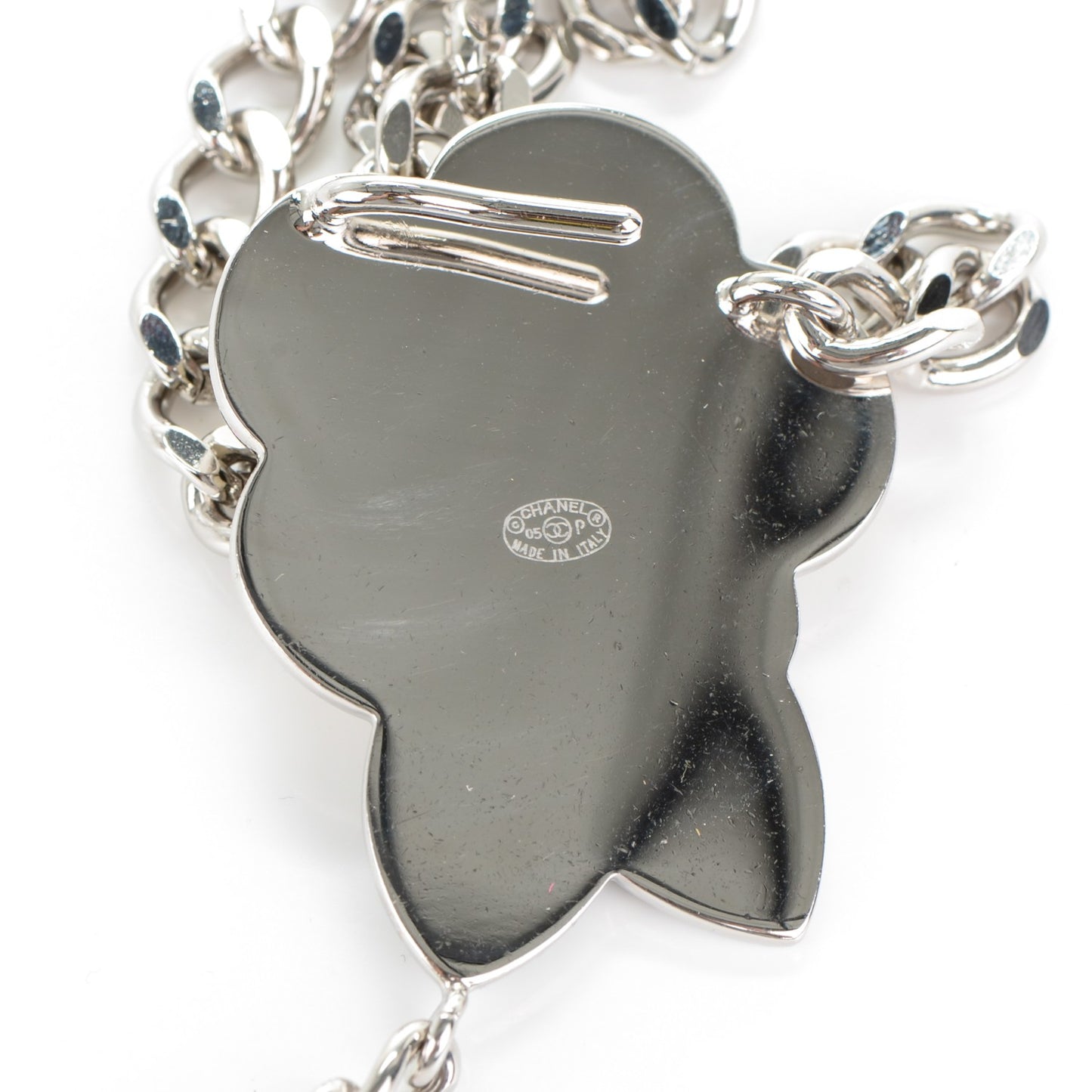Enamel Camellia Chain Belt Silver White