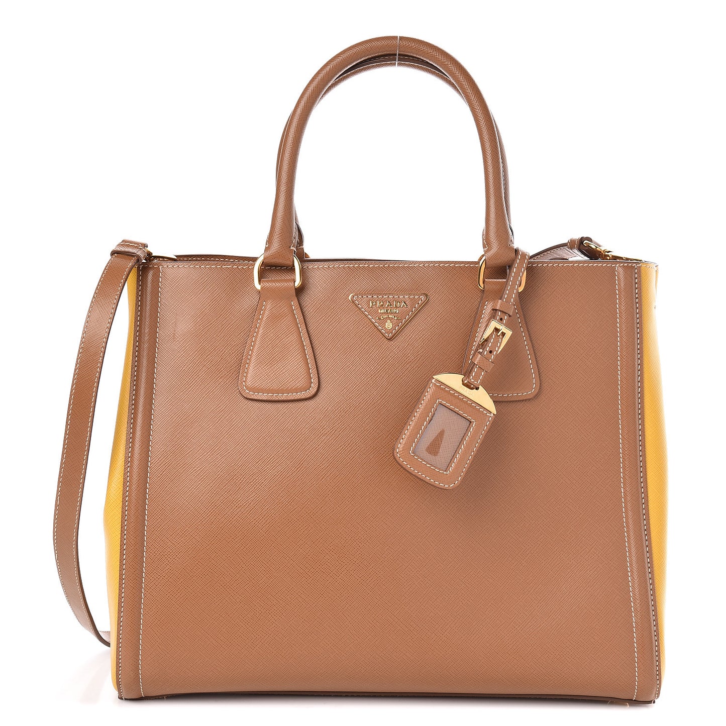 Saffiano Lux Medium Bi-Color Tote Caramel Mimosa
