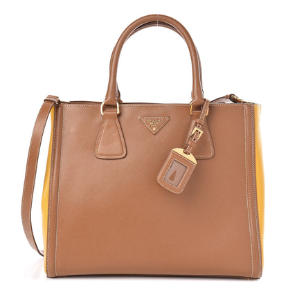 Prada Saffiano Lux Medium Bi-Color Tote Caramel Mimosa 1 of 13