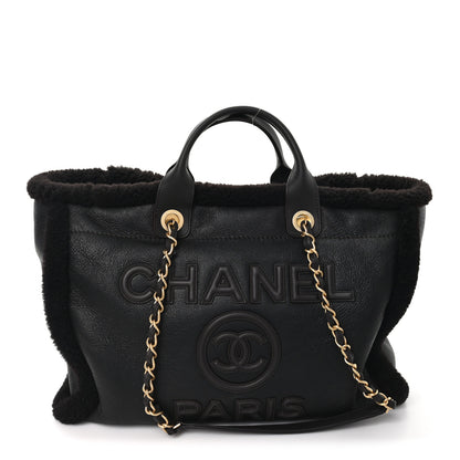Chanel Lambskin Shearling Medium Deauville Tote Dark Brown 1 of 10