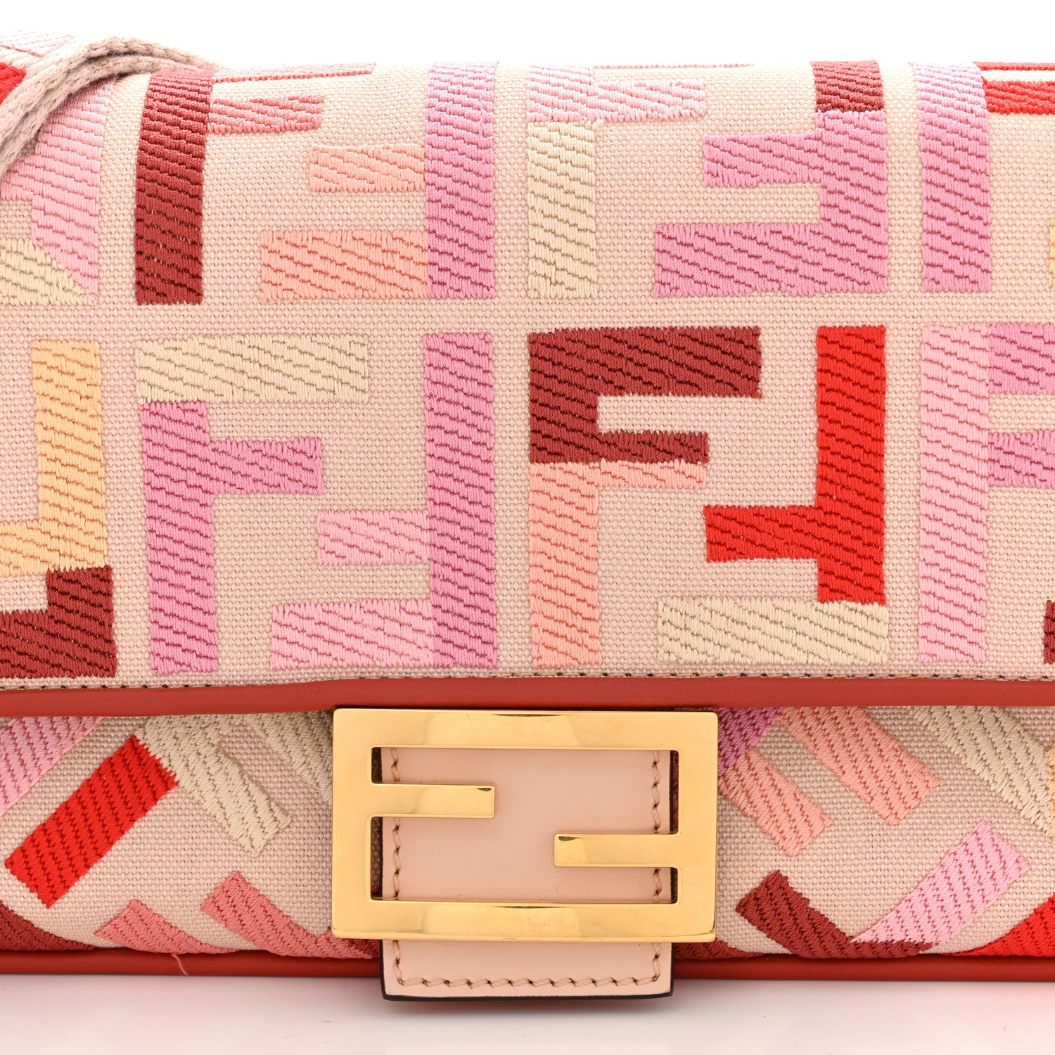 Fendi Canvas Vitello King FF Embroidered Baguette Rosa Quarzo Bloody Mary Multicolor 8 of 10