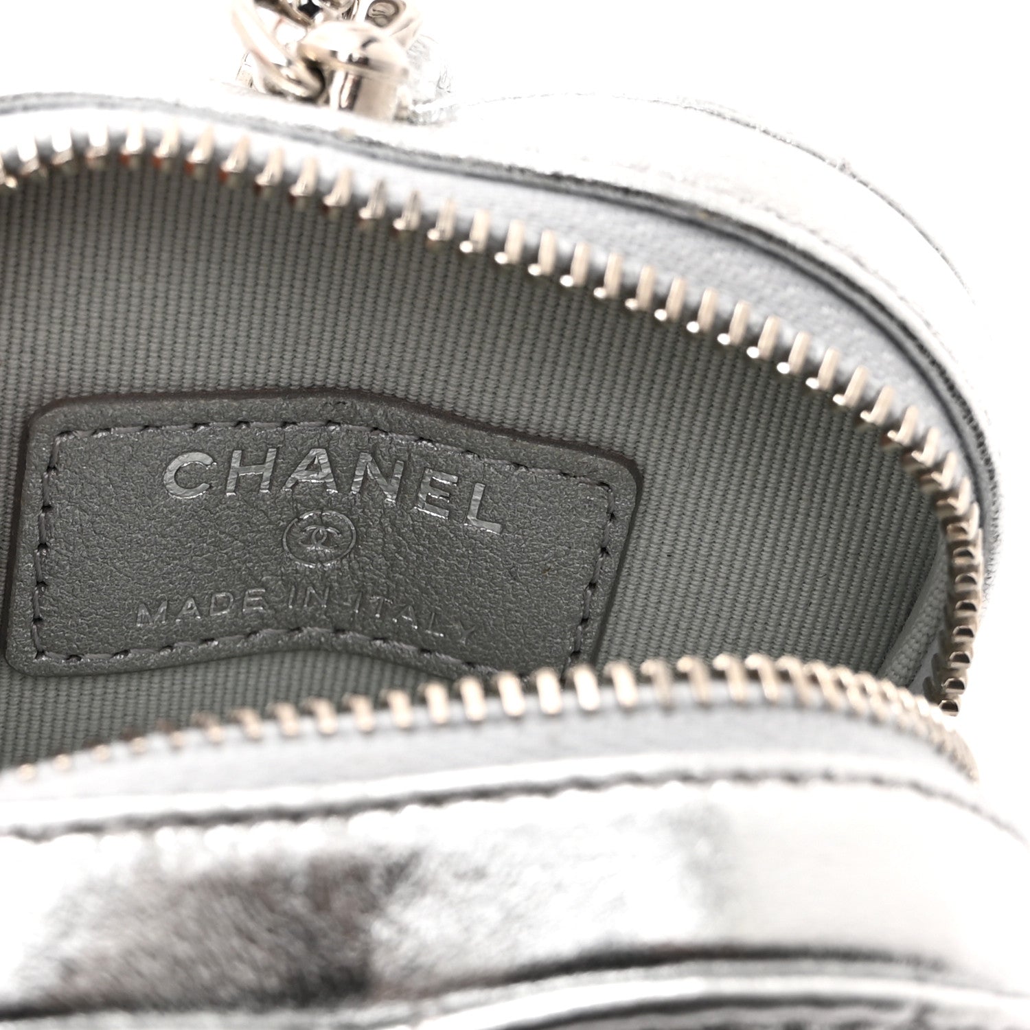 Chanel Metallic Lambskin Quilted CC Mini In Love Heart Bag Charm Silver 6 of 9