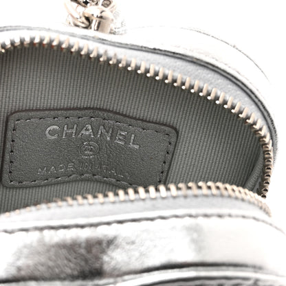 Chanel Metallic Lambskin Quilted CC Mini In Love Heart Bag Charm Silver 6 of 9
