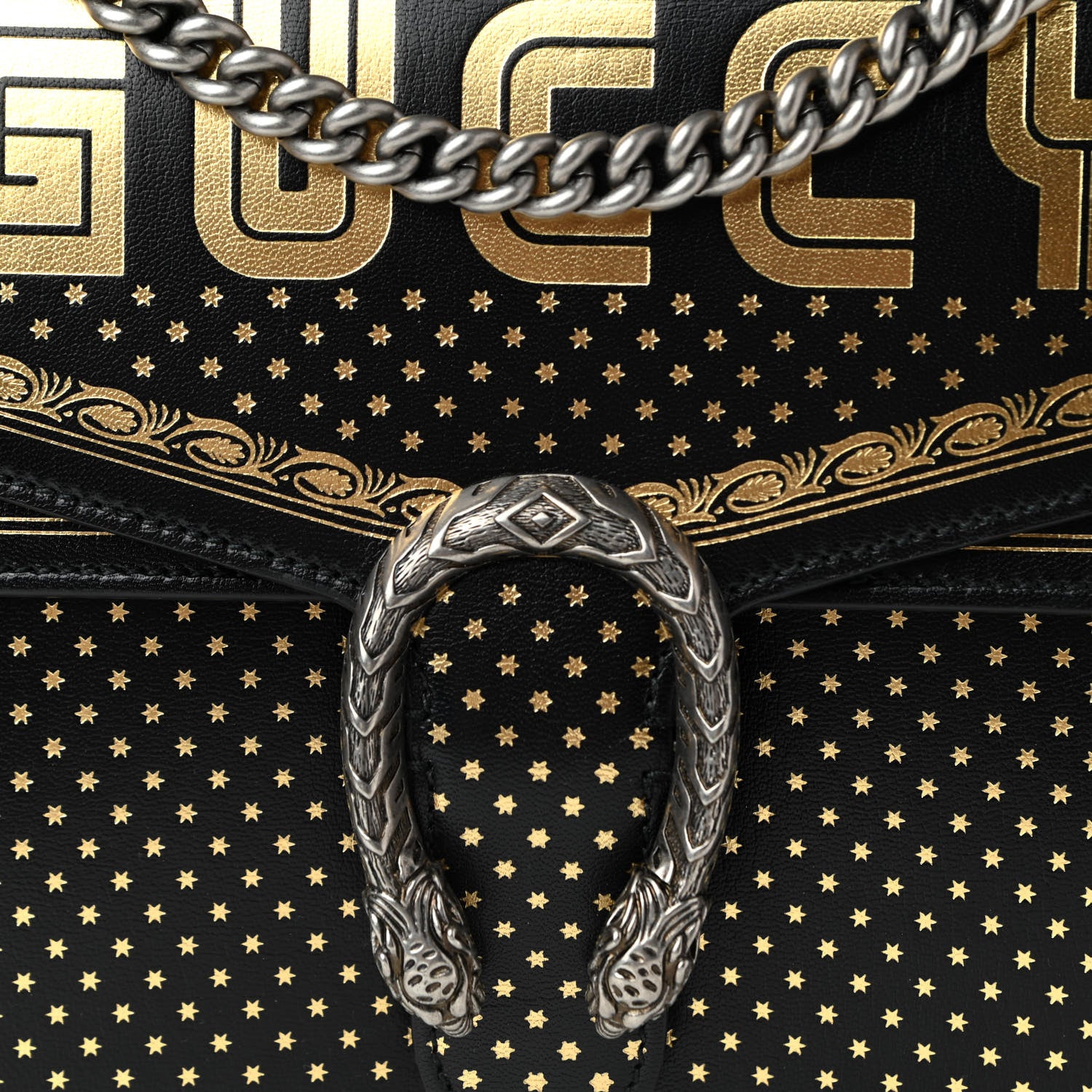 Gucci X SEGA Calfskin GUCCY Stars Medium Dionysus Shoulder Bag Black Gold 8 of 10