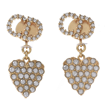 Christian Dior Crystal CD Heart Earrings Gold 1 of 5