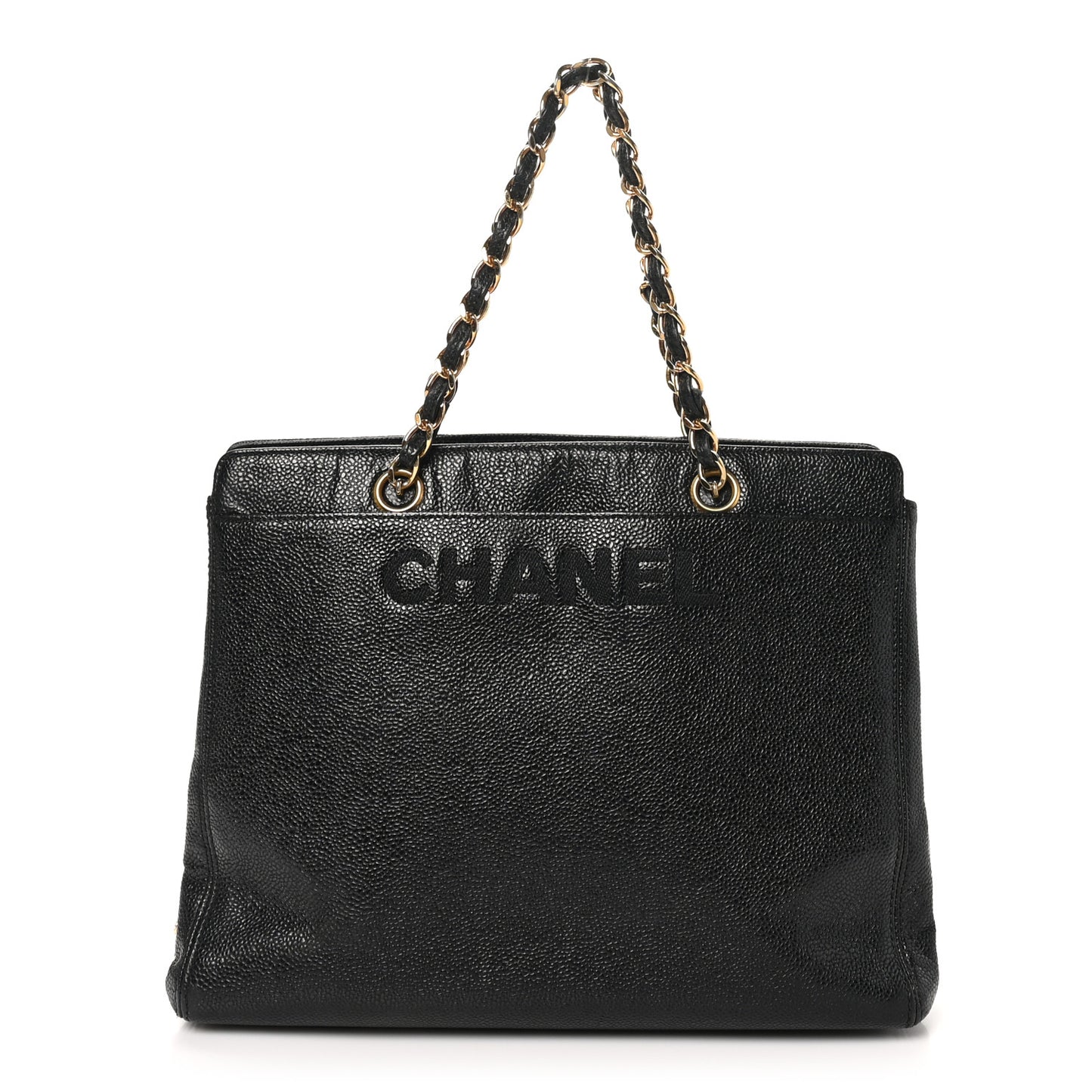 Caviar Embroidered Logo Shoulder Bag Black