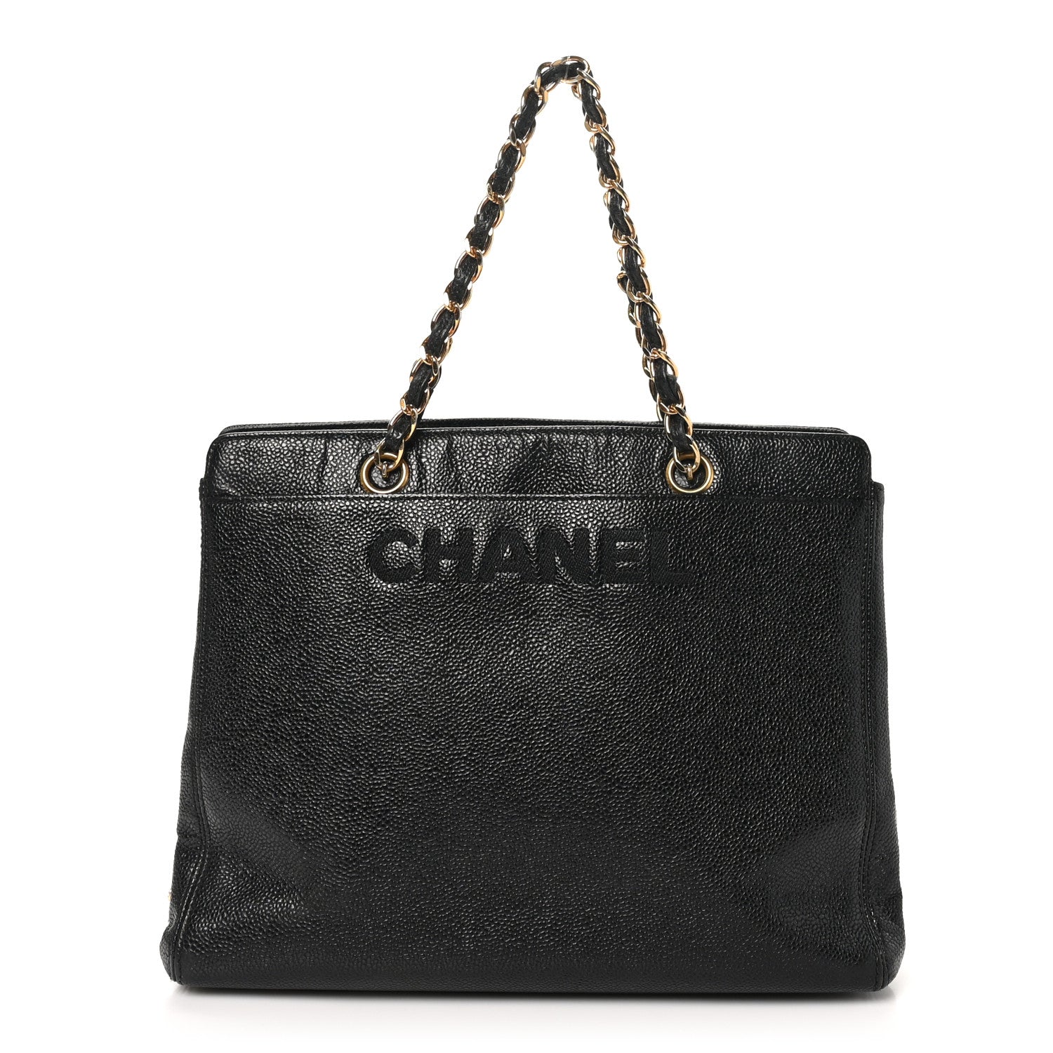 Chanel Caviar Embroidered Logo Shoulder Bag Black 1 of 11