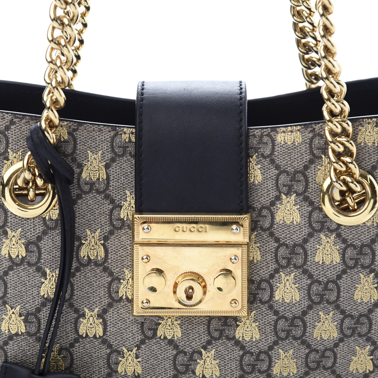 Gucci GG Supreme Monogram Bees Small Padlock Tote Beige Oro Black 13 of 13