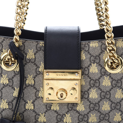 Gucci GG Supreme Monogram Bees Small Padlock Tote Beige Oro Black 13 of 13