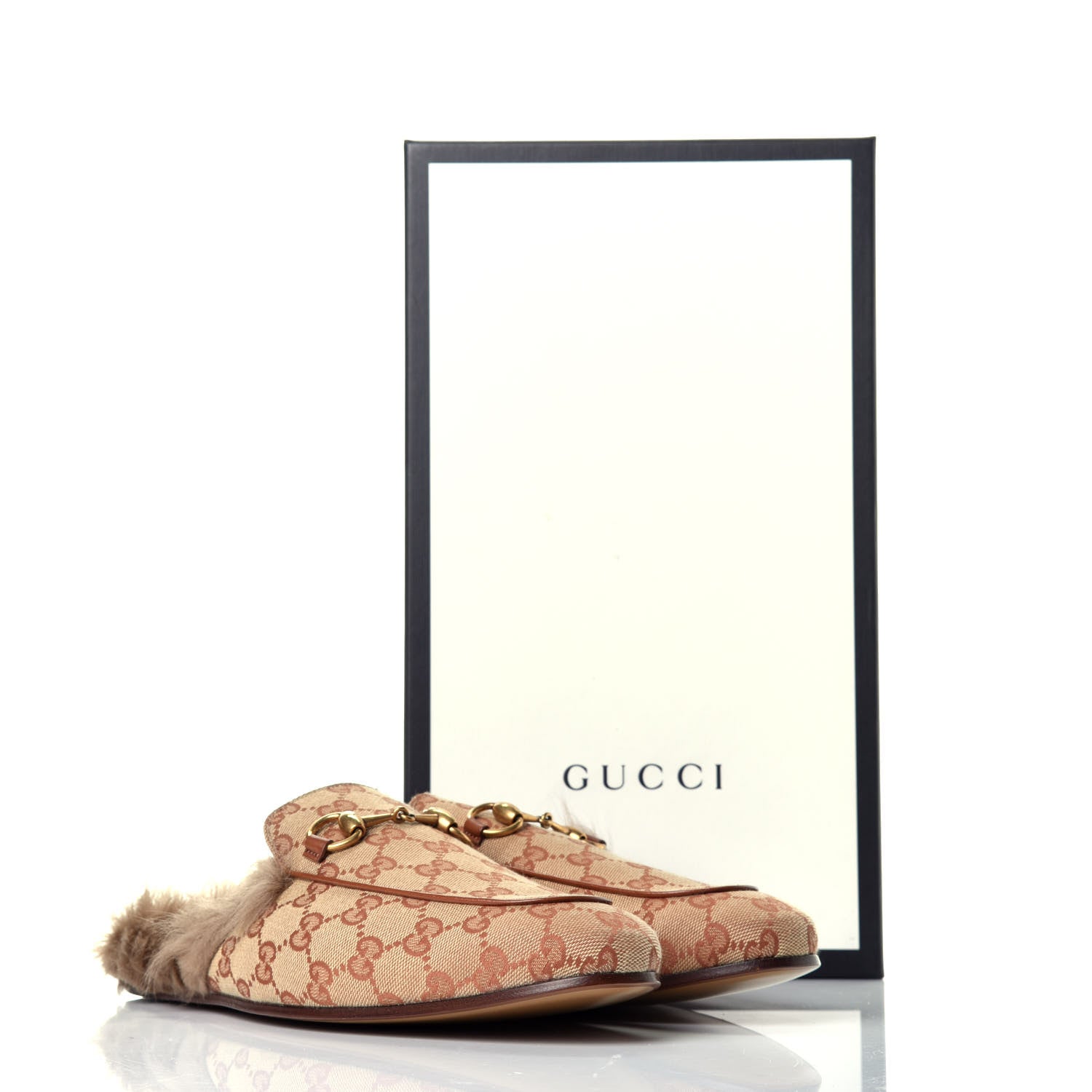 Gucci GG Monogram Fur Mens Princetown Slippers 7 Beige Ruggine Rust 8 of 8