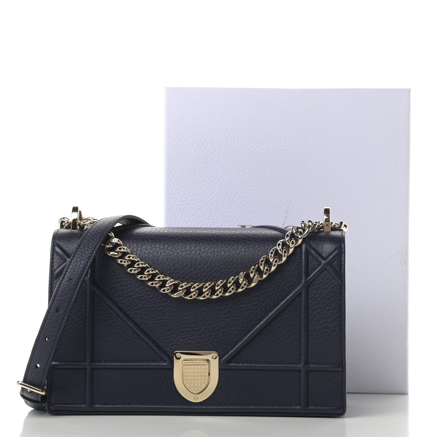 Grained Calfskin Medium Diorama Flap Bag Blue