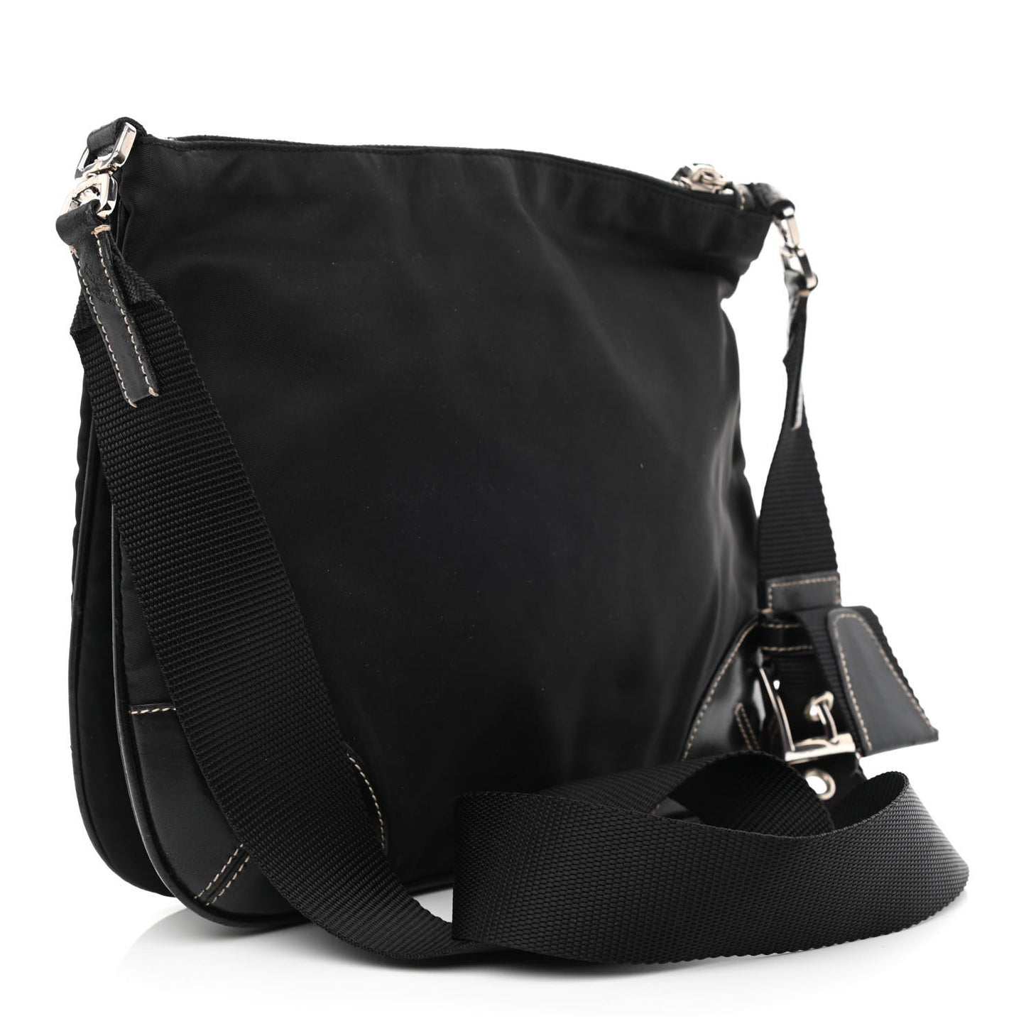 Tessuto Nylon Calfskin Flat Messenger Bag Black