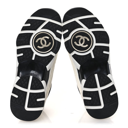 Chanel Mesh Suede Calfskin Grained Calfskin Womens CC Sneakers 36.5 White Black 7 of 13