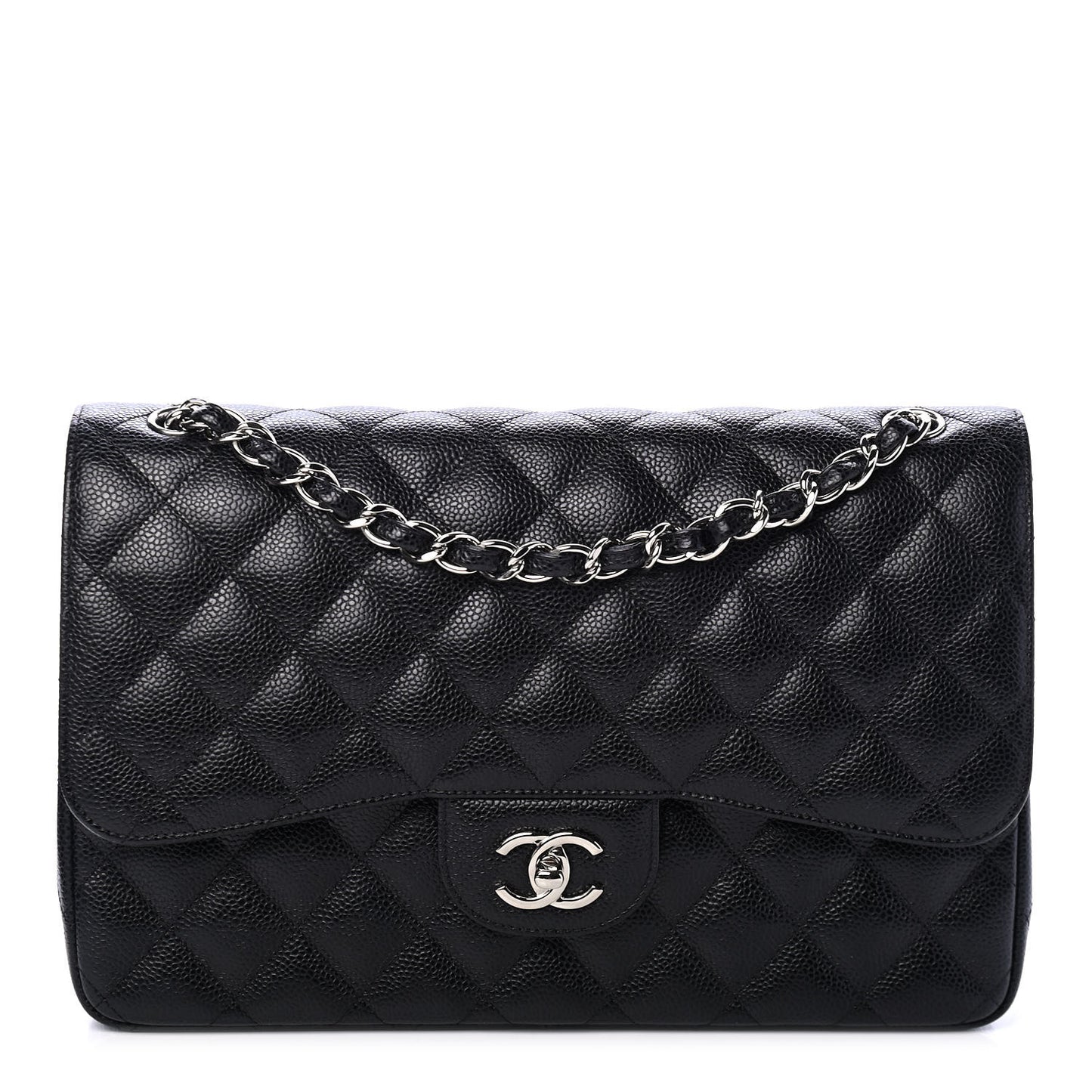 Caviar Quilted Jumbo Double Flap Black