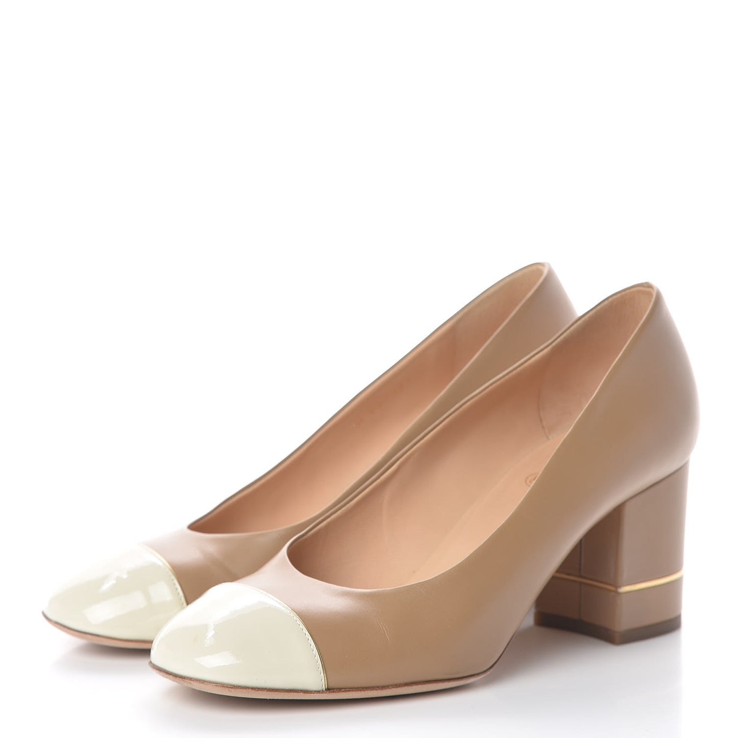 Lambskin Patent Cap Toe Pumps 37.5 Beige
