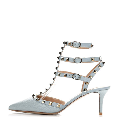 Valentino Garavani Pebbled Calfskin Rockstud Ankle Strap 65mm Pumps 38.5 Sky Sorbet 1 of 9