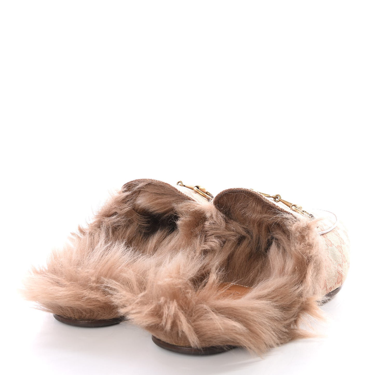 GG Monogram Fur Mens Princetown Slippers 8 Beige Ruggine Rust