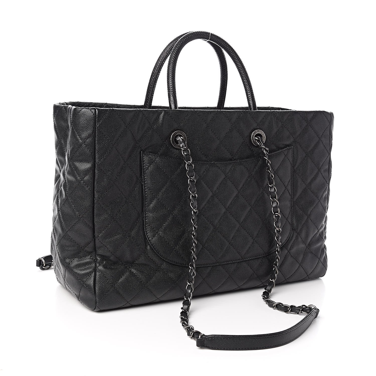 Chanel Caviar Lizard Quilted Large Coco Handle Shopping Tote Black 3 of 14