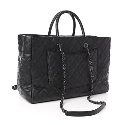Chanel Caviar Lizard Quilted Large Coco Handle Shopping Tote Black 3 of 14
