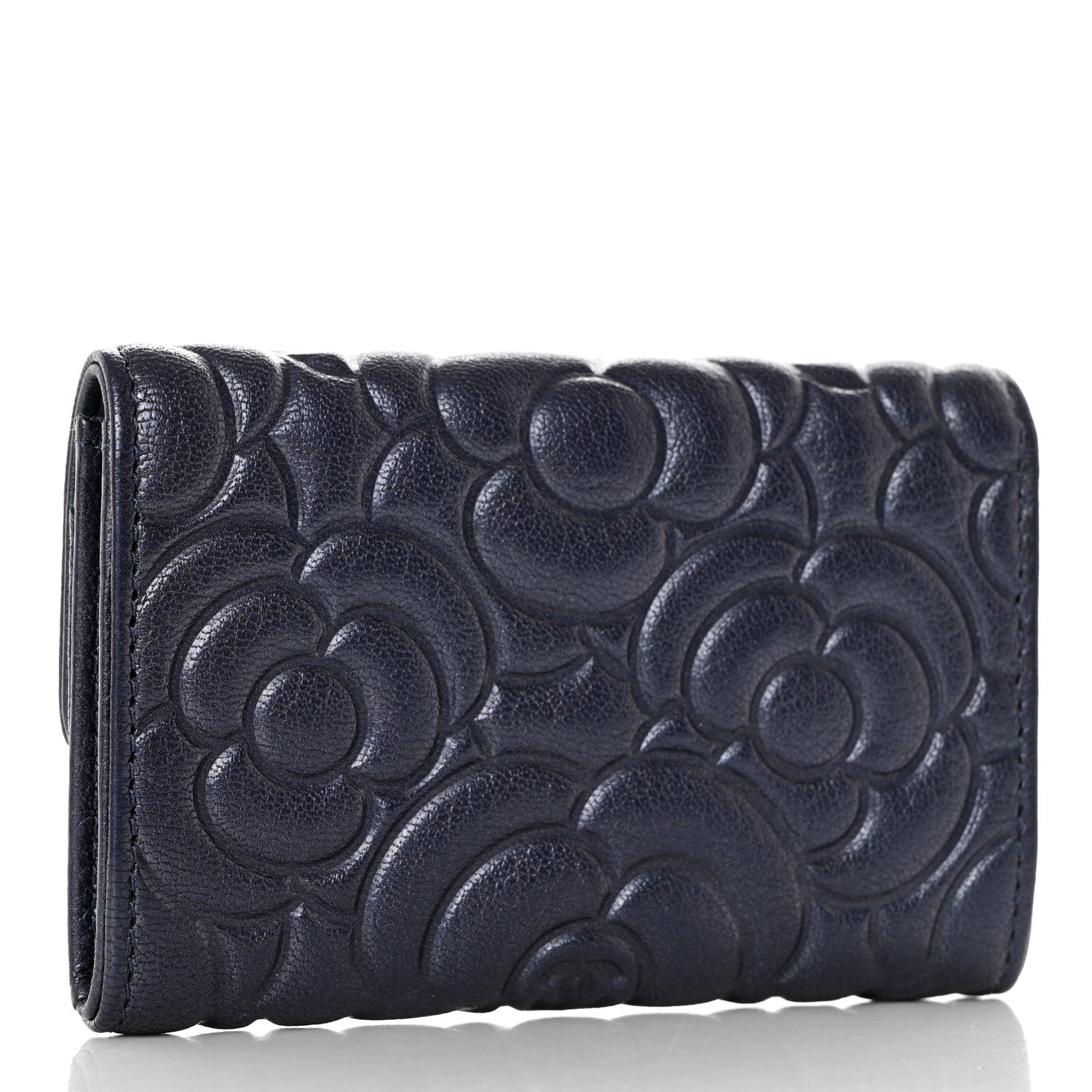 Chanel Goatskin Camellia Embossed Flap Card Holder Wallet Dark Blue 2 of 7
