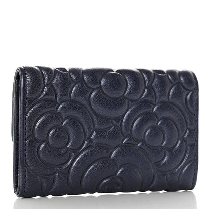 Chanel Goatskin Camellia Embossed Flap Card Holder Wallet Dark Blue 2 of 7