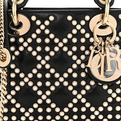 Christian Dior Crinkle Effect Lambskin Pearl Cannage Mini Lady Dior Black 8 of 10