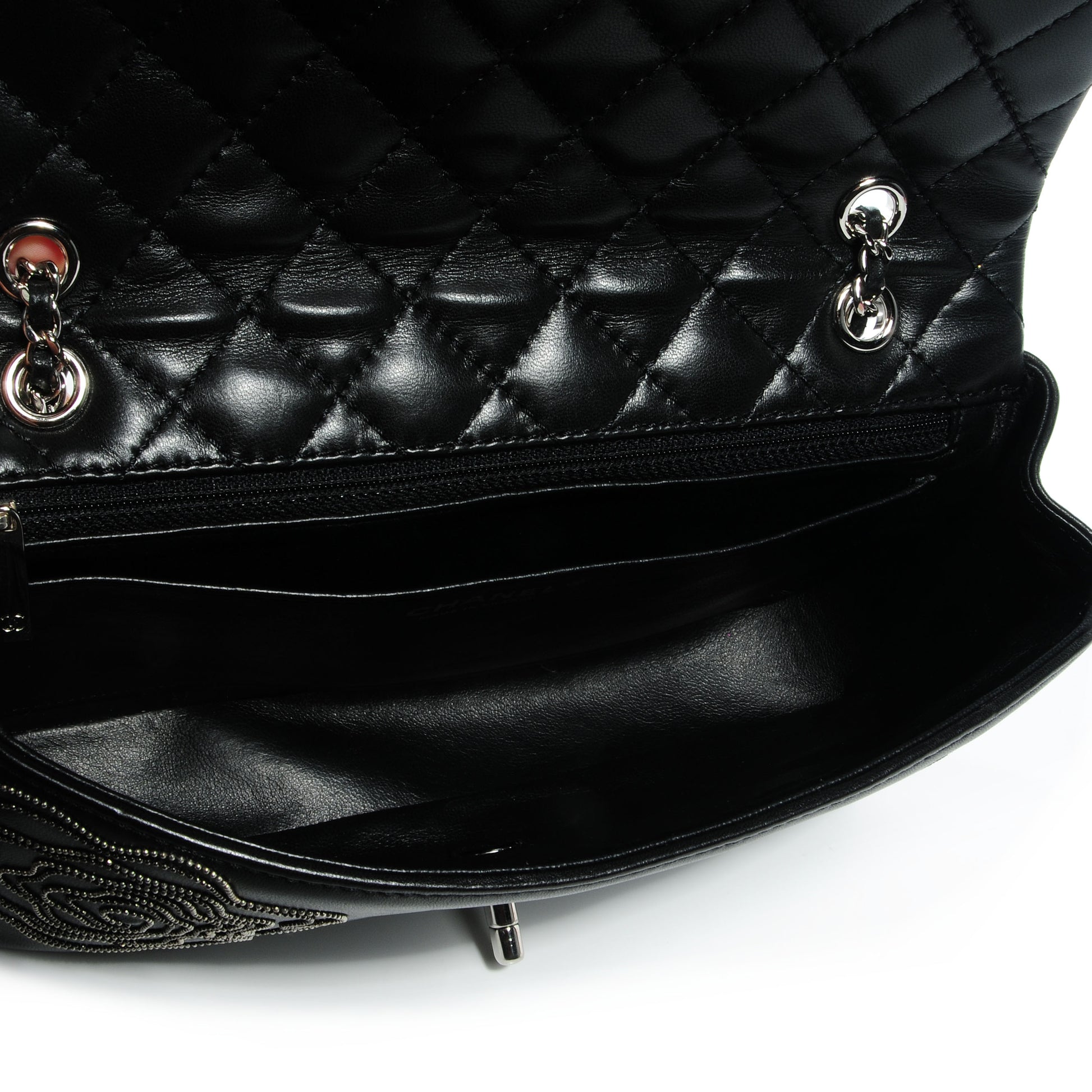 Chanel Lambskin Embroidered Camellia Follies Flap Black 5 of 9