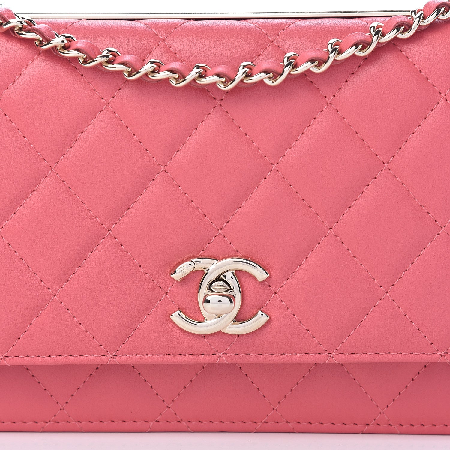Chanel Lambskin Quilted Trendy CC Wallet On Chain WOC Bright Pink 9 of 12