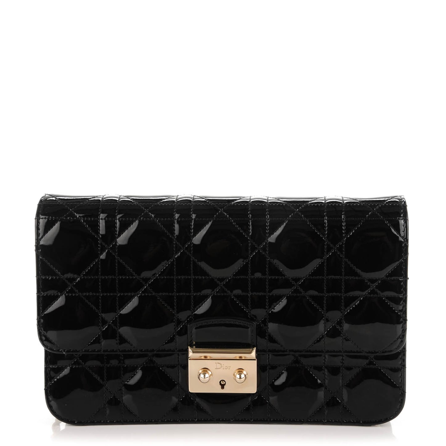Patent Cannage Large Miss Dior Promenade Pouch Black