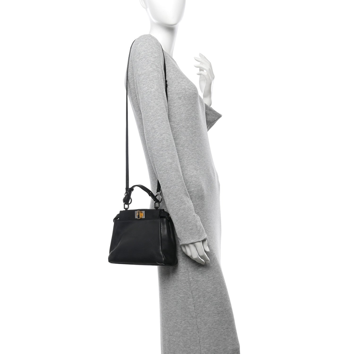 Fendi Vitello Saddle Mini Peekaboo Iconic Satchel Black 2 of 15