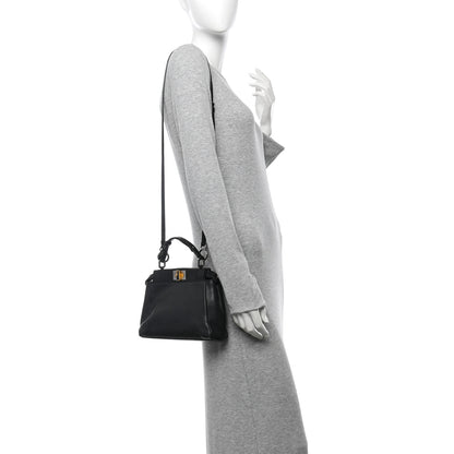 Fendi Vitello Saddle Mini Peekaboo Iconic Satchel Black 2 of 15
