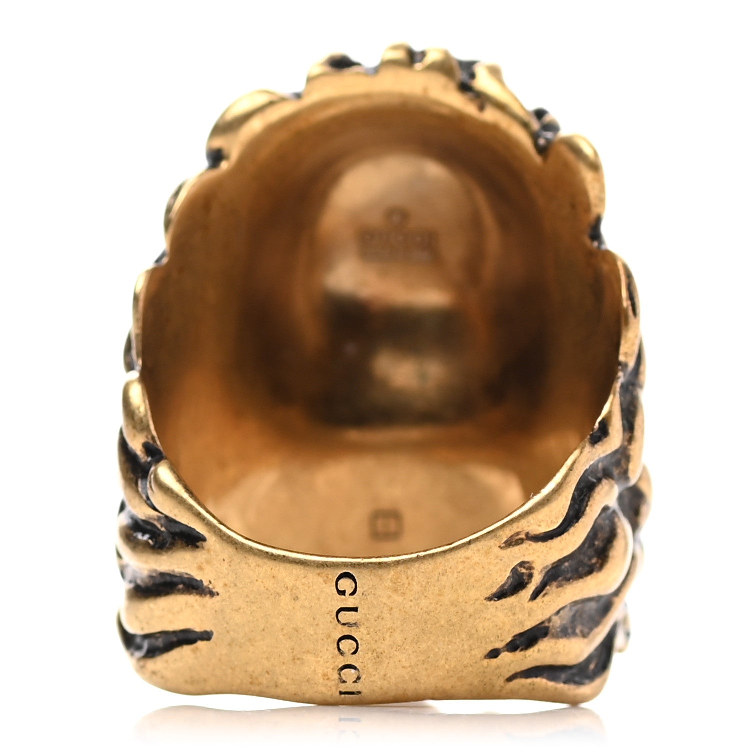 Gucci Metal Crystal Lion Head Ring 58 8.25 Aged Gold 3 of 5