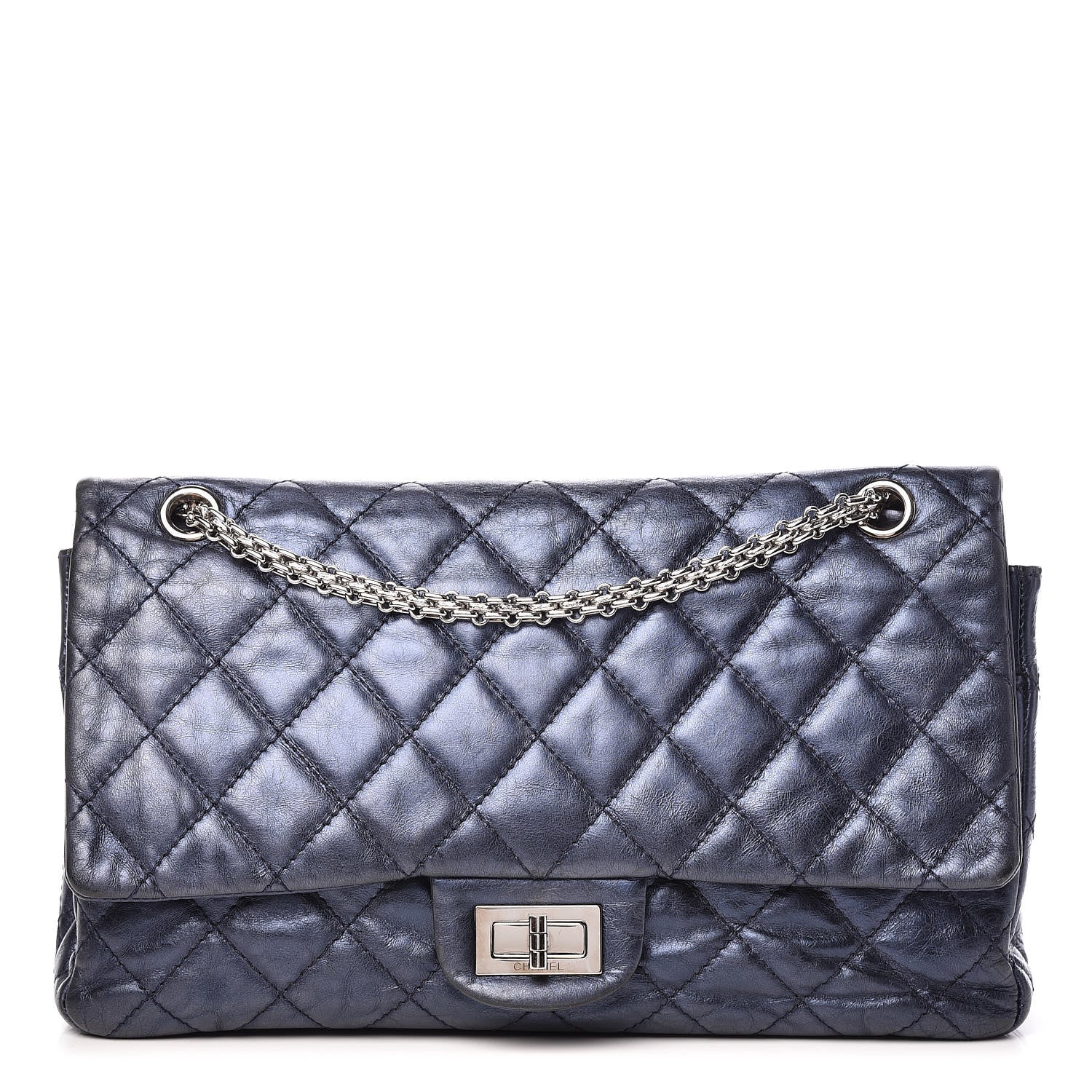 Chanel Metallic Calfskin Quilted 2.55 Reissue 227 Flap Dark Navy Blue 1 of 23
