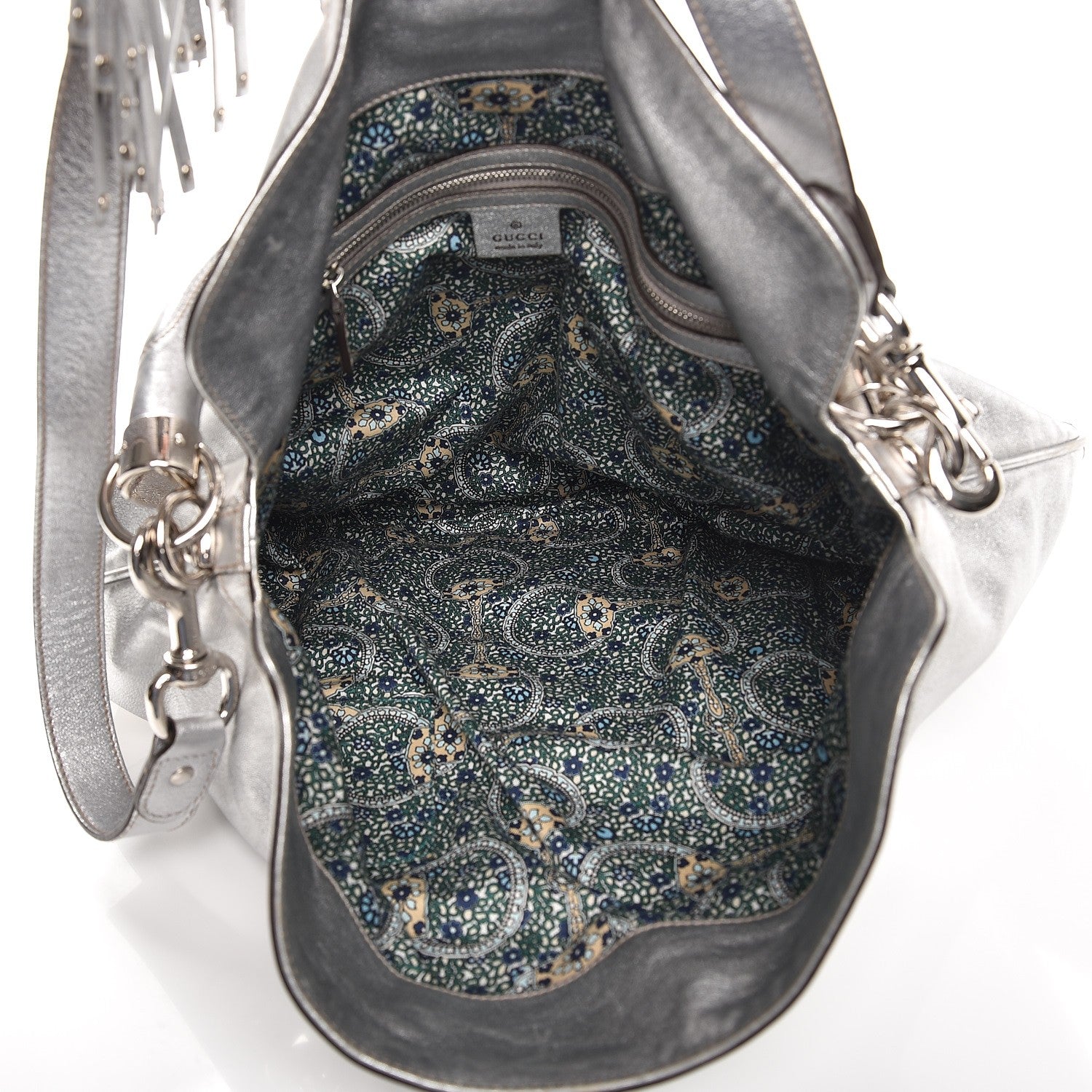 Gucci Metallic Calfskin Large Indy Top Handle Hobo Silver 7 of 21