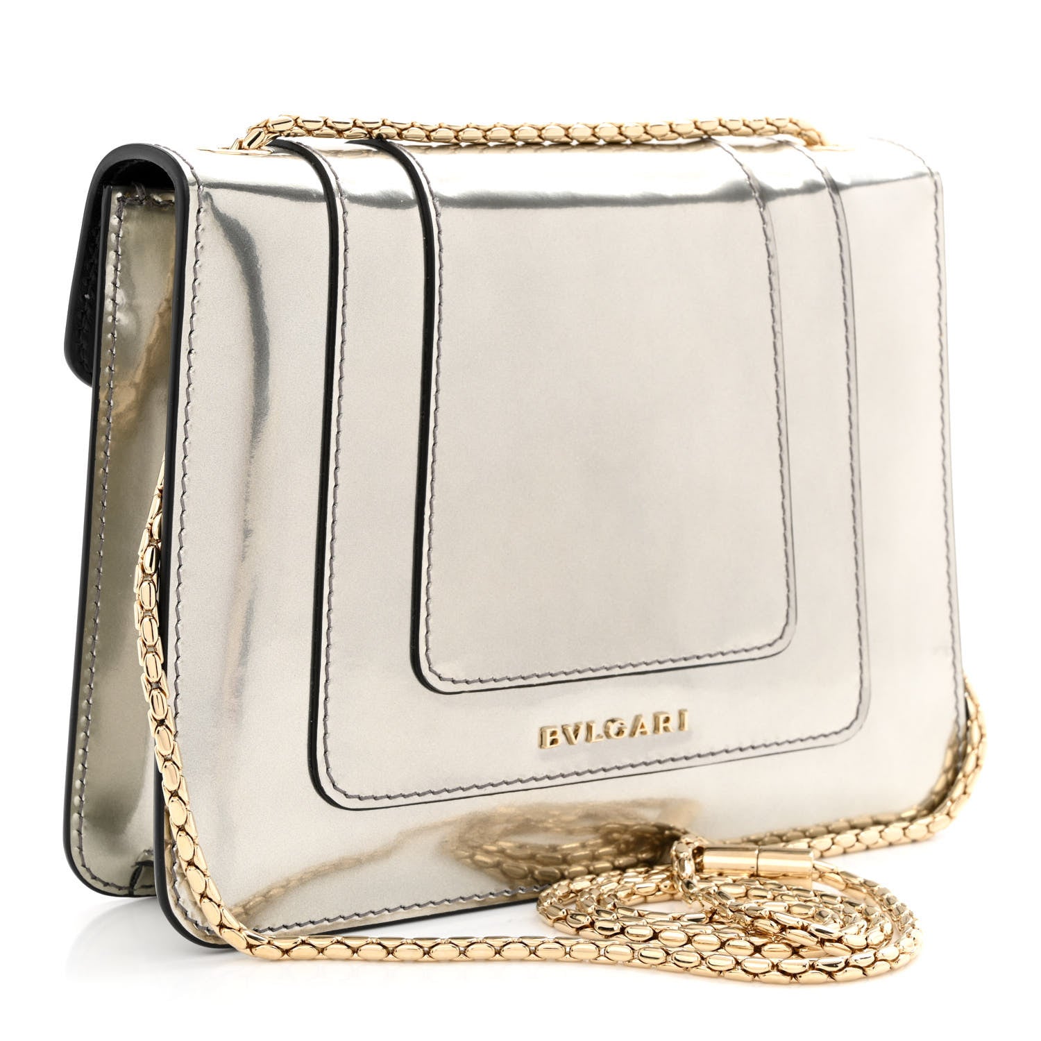 Bulgari Metallic Calfskin Small Serpenti Forever Snake Strap Crossbody Bag Silver 4 of 12