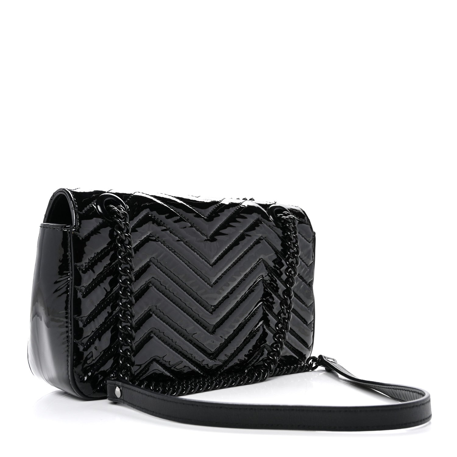 Gucci Patent Calfskin Matelasse Monochrome Small GG Marmont Shoulder Bag Black 3 of 11