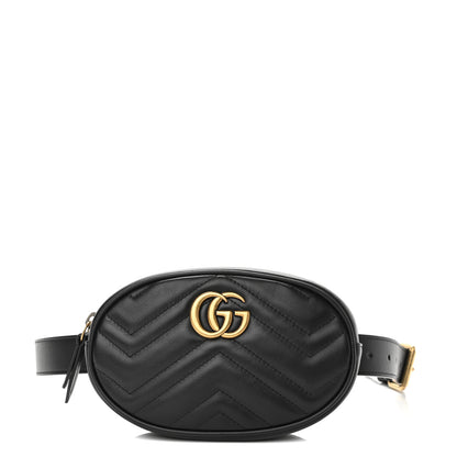 Gucci Calfskin Matelasse GG Marmont Belt Bag 85 34 Black 1 of 10