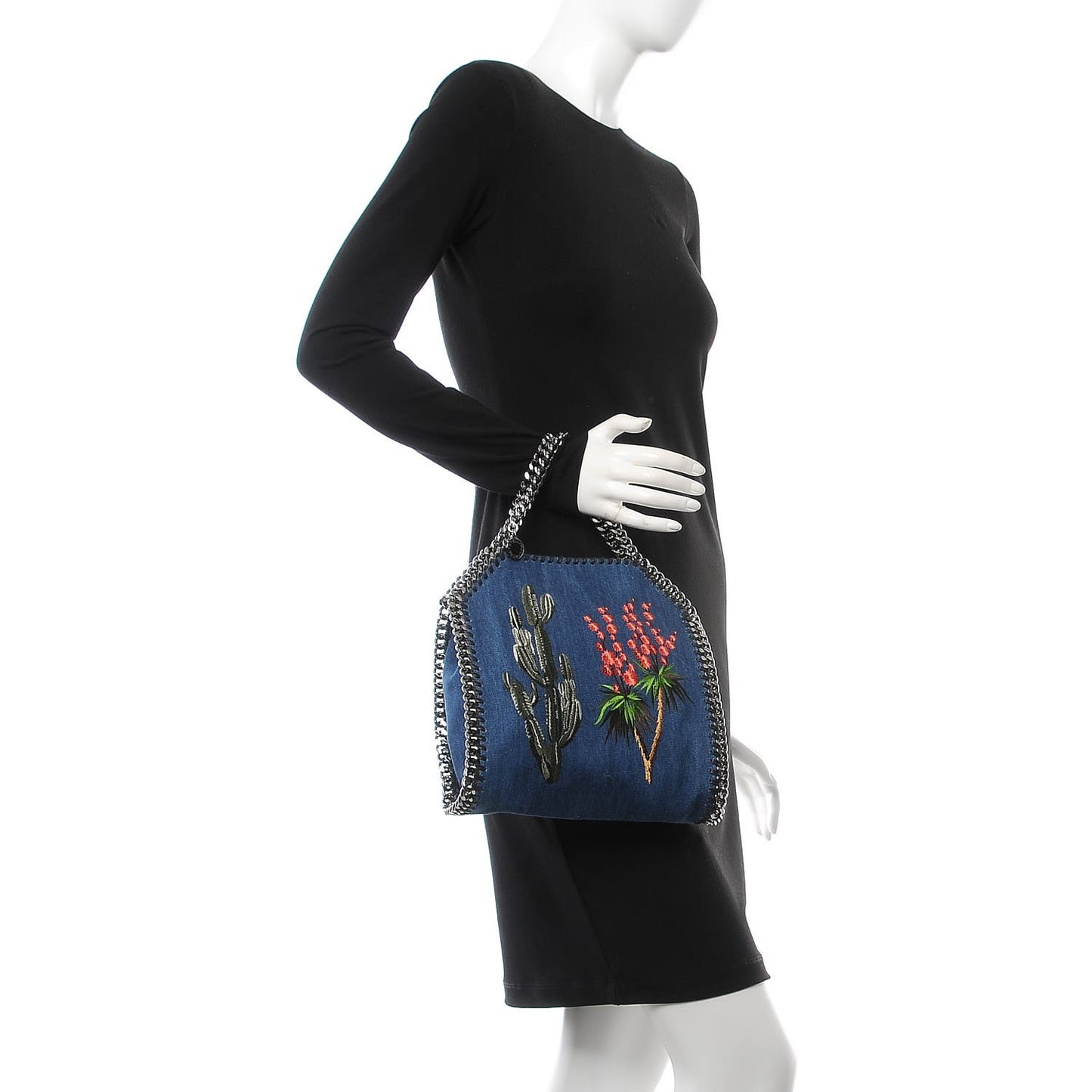 Eco Denim Embroidered Mini Falabella Tote Cerulean