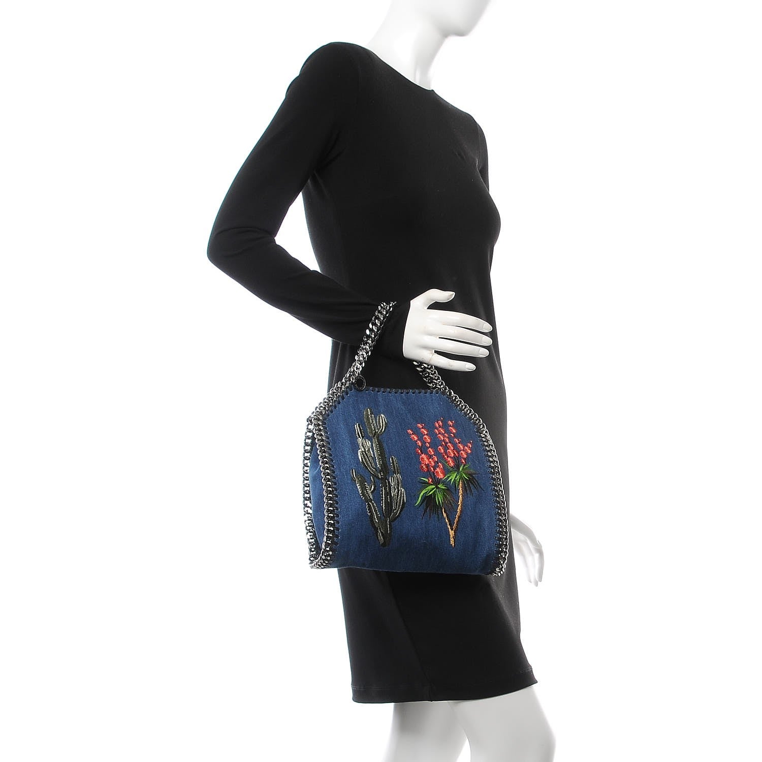 Stella McCartney Eco Denim Embroidered Mini Falabella Tote Cerulean 3 of 7