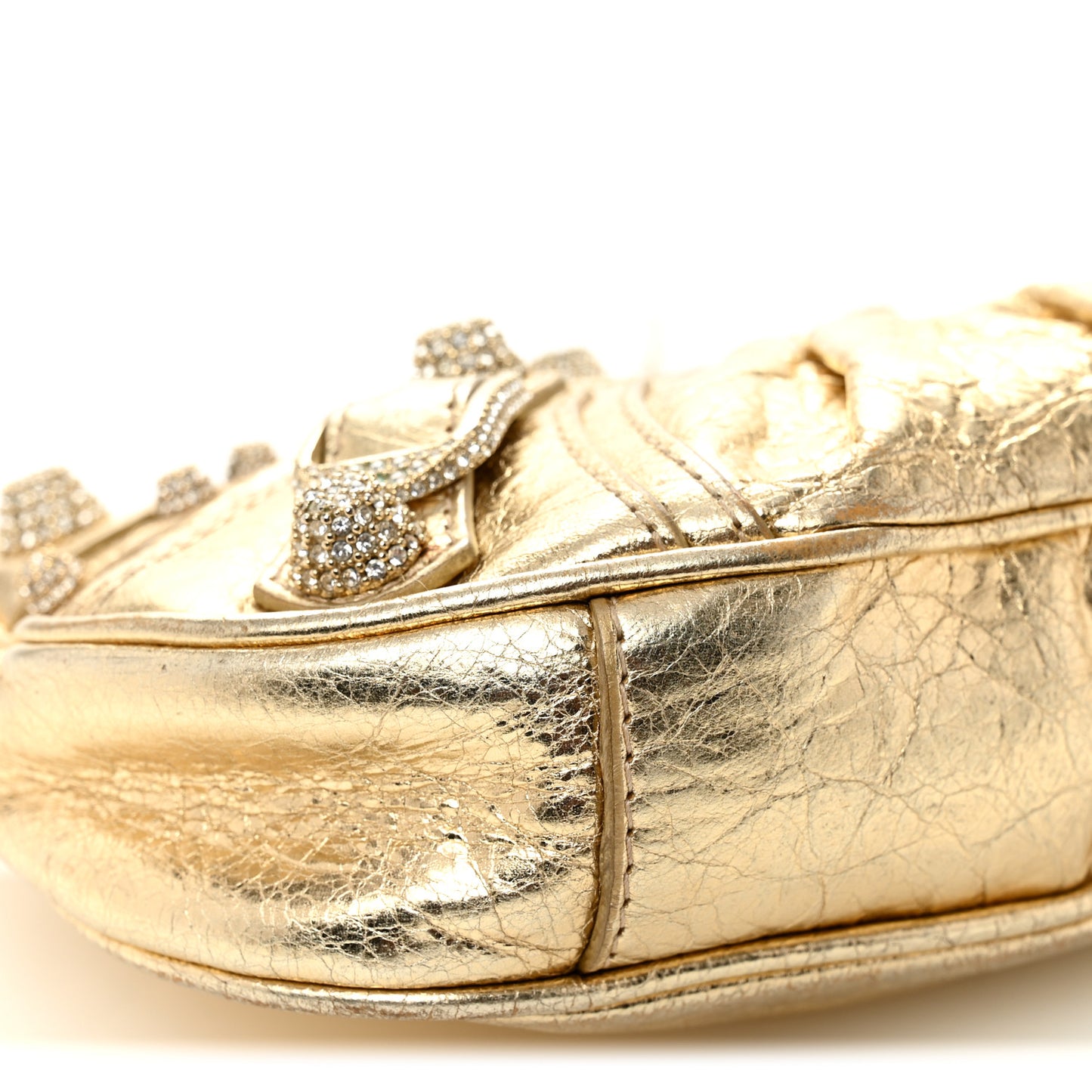 Metallic Arena Agneau Crystal Le Cagole Mini Purse With Chain Light Gold