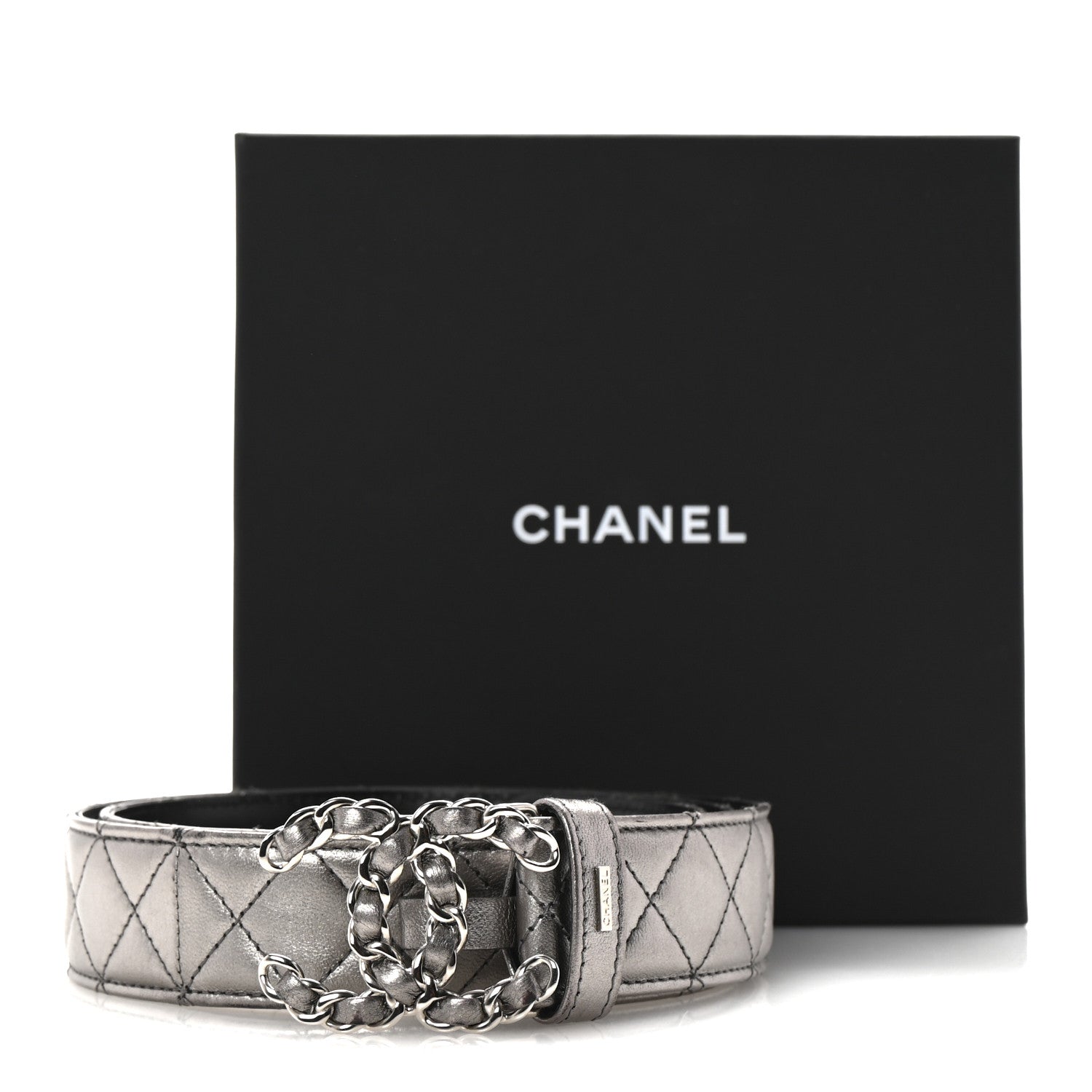 Chanel Metallic Calfskin Quilted CC Chain Belt 95 38 Silver Chanel Metallic Calfskin Quilted CC Chain Belt 95 38 Silver