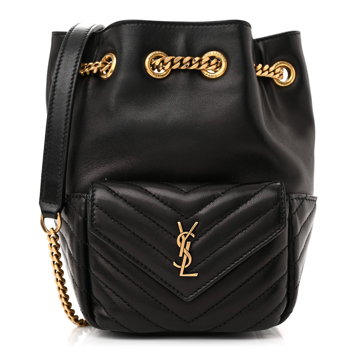 Saint Laurent Lambskin Matelasse Monogram Joe Nano Bucket Bag Black 1 of 12