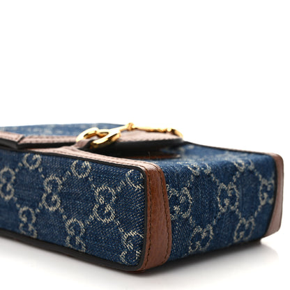 Gucci New Denim GG Monogram Dollar Calfskin Mini Horsebit 1955 Crossbody Bag Blue Tea Cuir Epilog 8 of 9