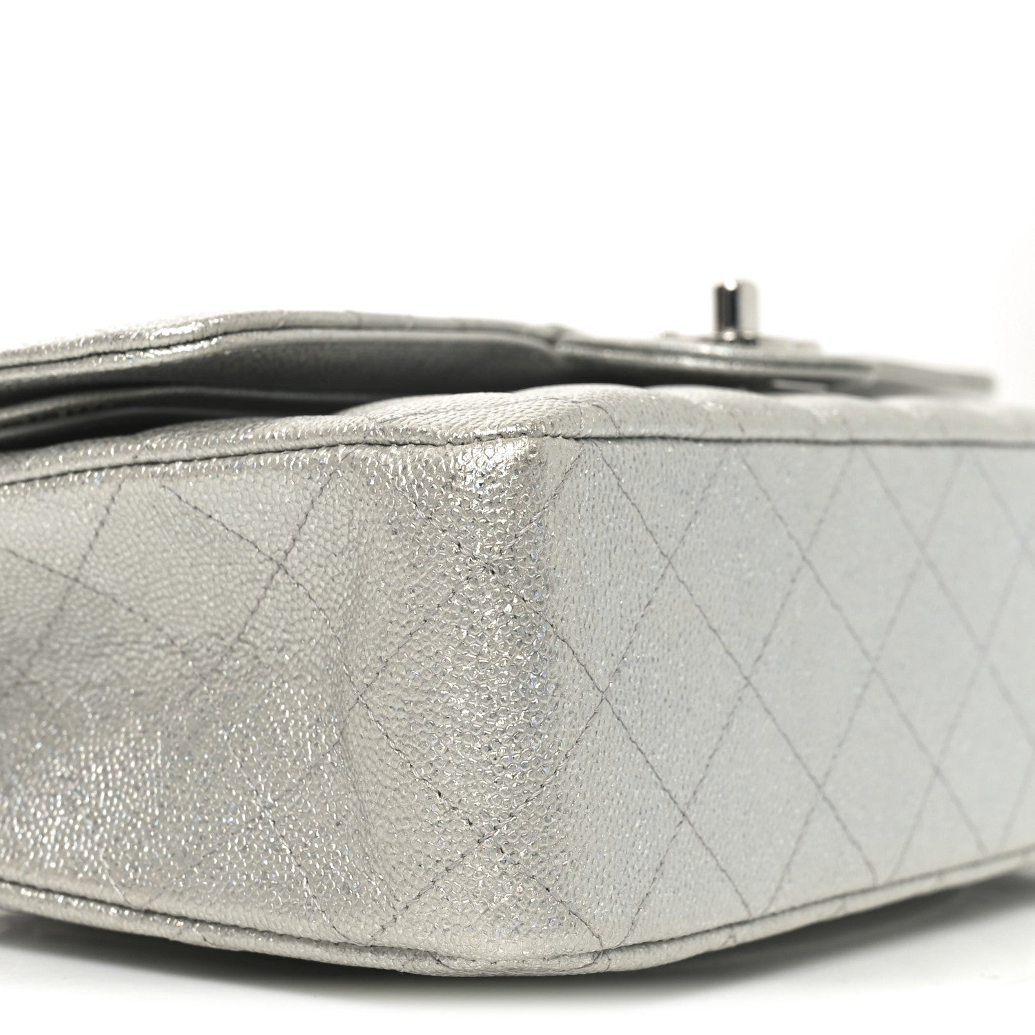 Chanel Glittered Metallic Caviar Quilted Medium Double Flap Silver 9 of 10