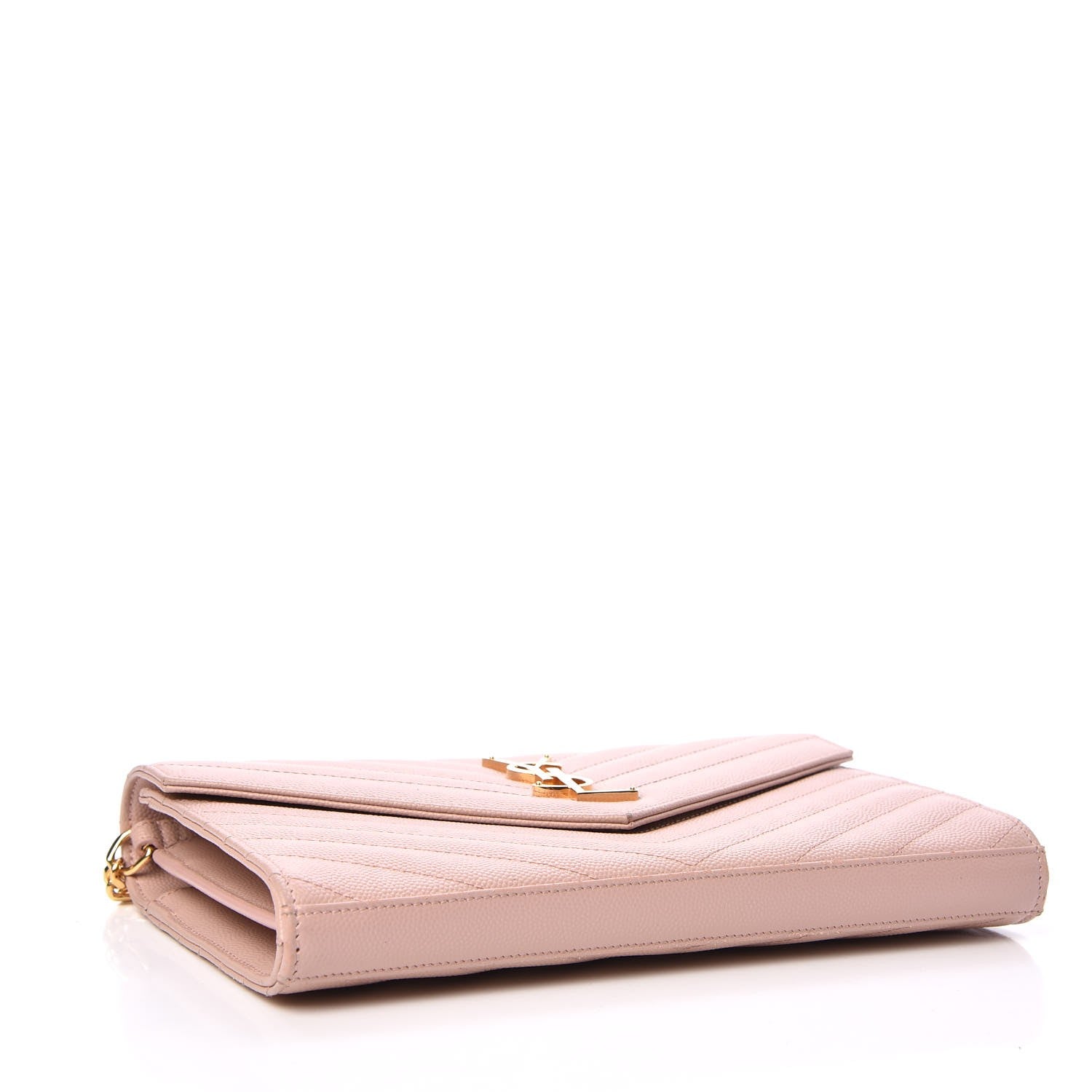 Saint Laurent Grain De Poudre Matelasse Chevron Monogram Chain Wallet Pale Pink 4 of 9