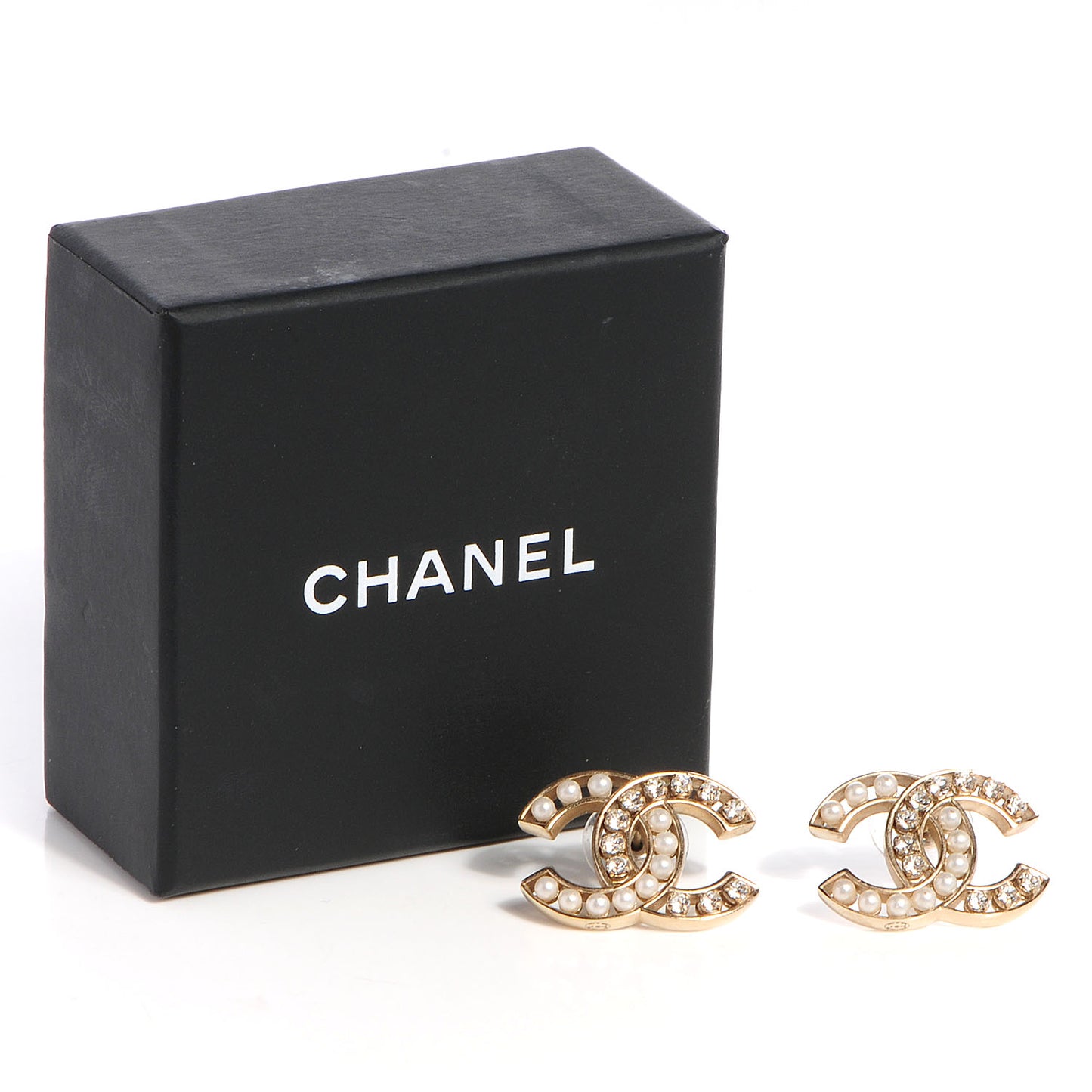 Pearl Crystal CC Earrings Gold