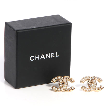 Chanel Pearl Crystal CC Earrings Gold 6 of 6