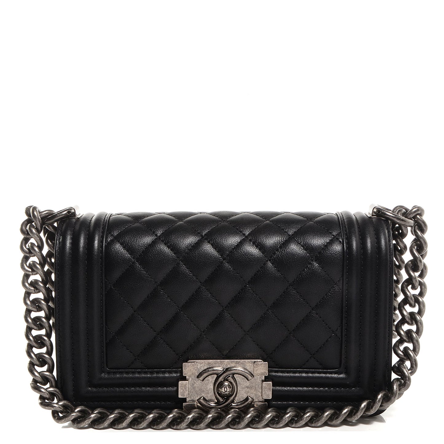 Lambskin Quilted Small Boy Flap Black